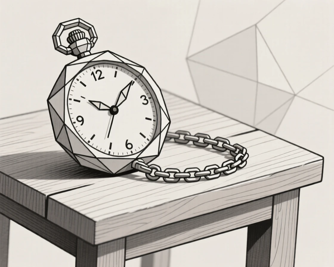An antique pocket watch resting on a wooden table