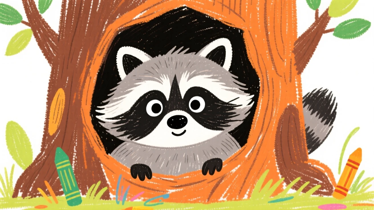 A raccoon peering curiously out from a hollow tree trunk.