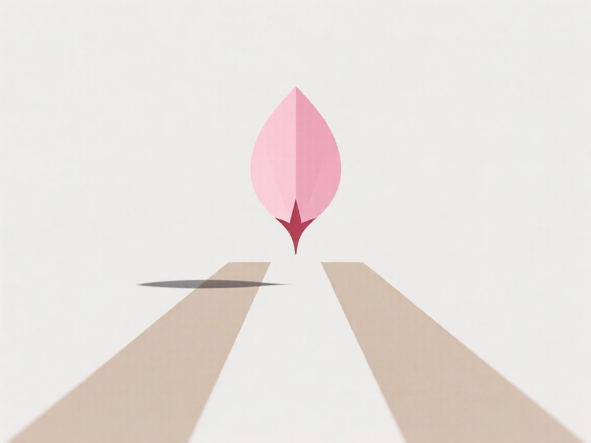 A cherry blossom petal falling on a quiet path