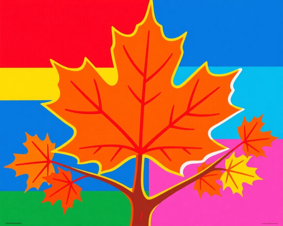 Autumn maple tree with fiery orange leaves