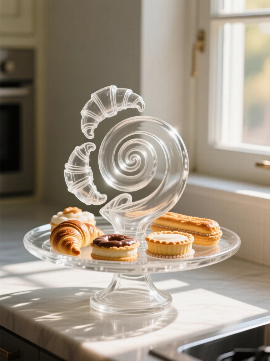 Beside a sunlit kitchen window, a tray of pastries arranged in a neat spiral
