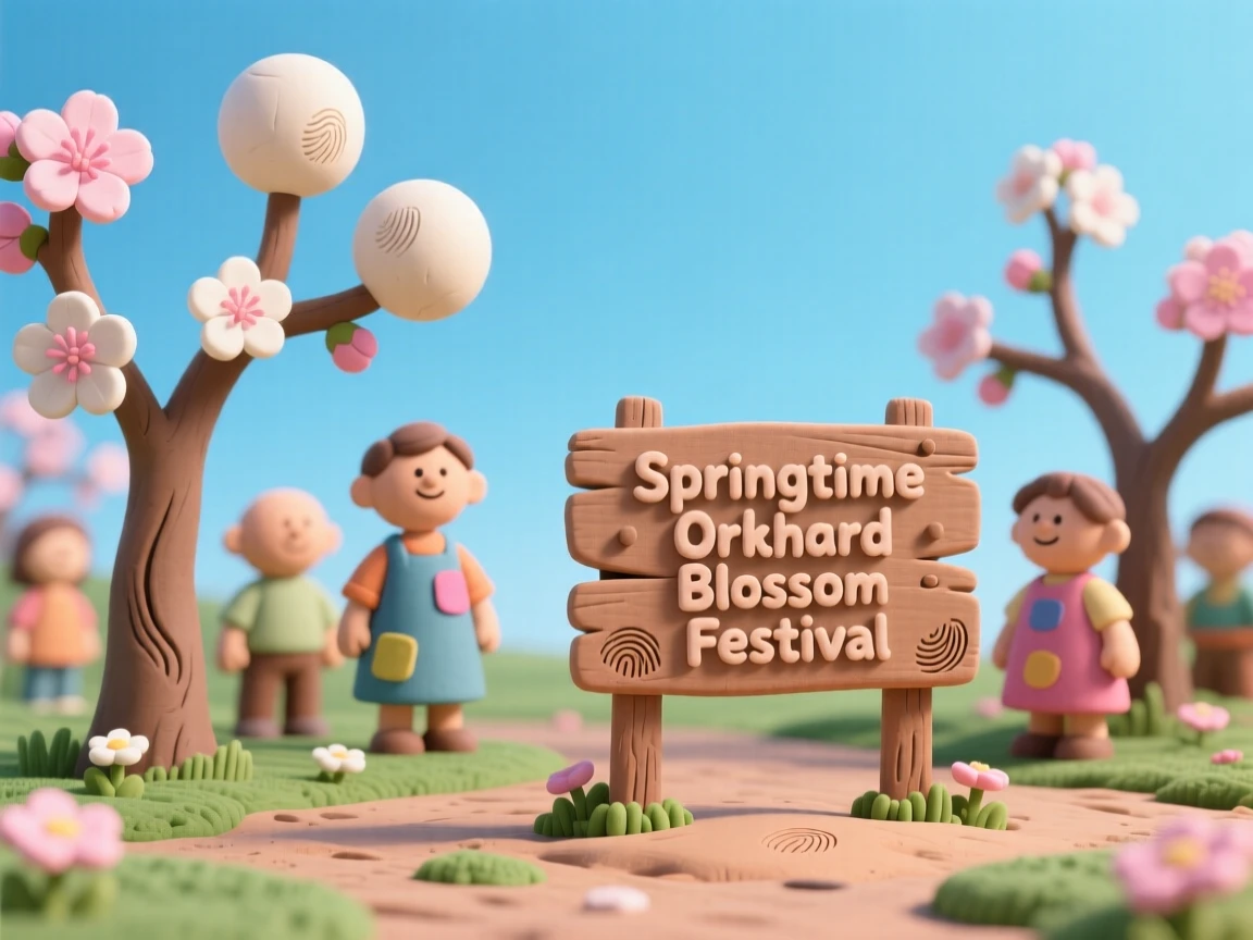 A springtime orchard blossom festival beneath a clear blue sky