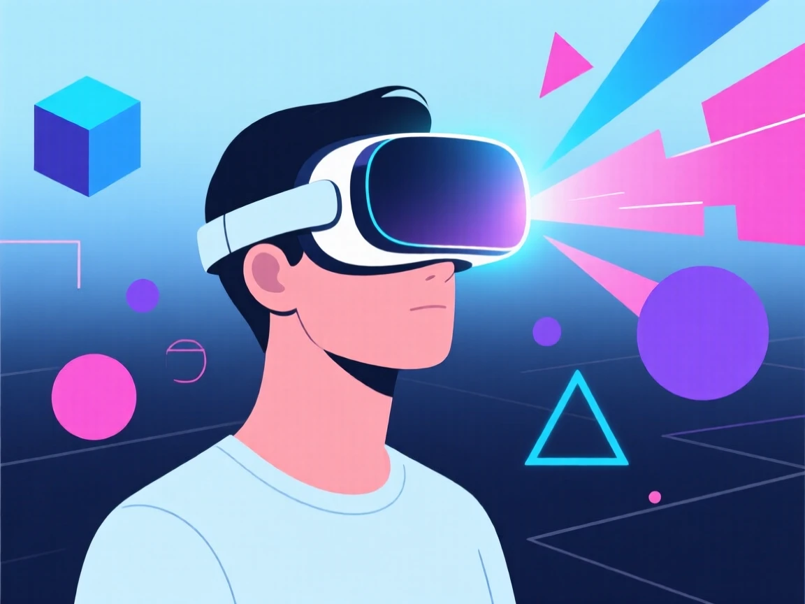 A virtual reality headset transporting a user into a colorful digital world.