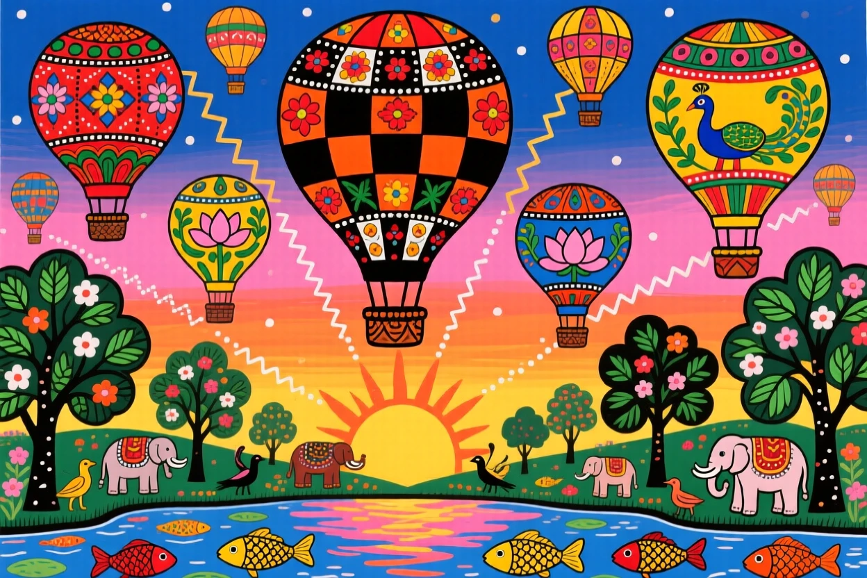 A hot air balloon festival filling a dawn sky with color.