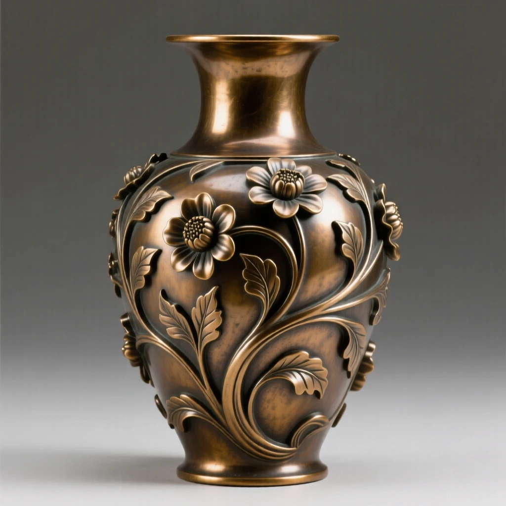 A decorative vase adorned with flowing floral patterns, with intricate craftsmanship on full display, radiating elegance and refinement