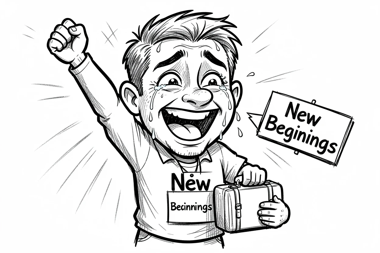 [Inspirational & Emotional Scenes] Touching, uplifting scene of a triumphant new immigrant celebrating a milestone with tearful joy, evoking deep emotion
