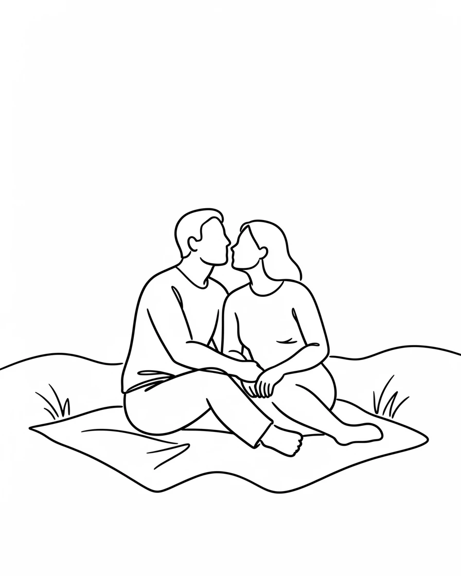 A couple stargazing together on a blanket in an open field