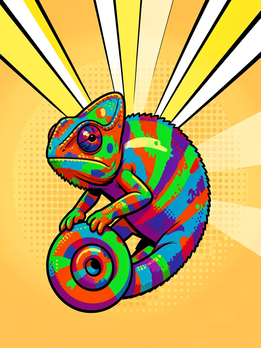 A color-changing chameleon basking in warm afternoon sunlight