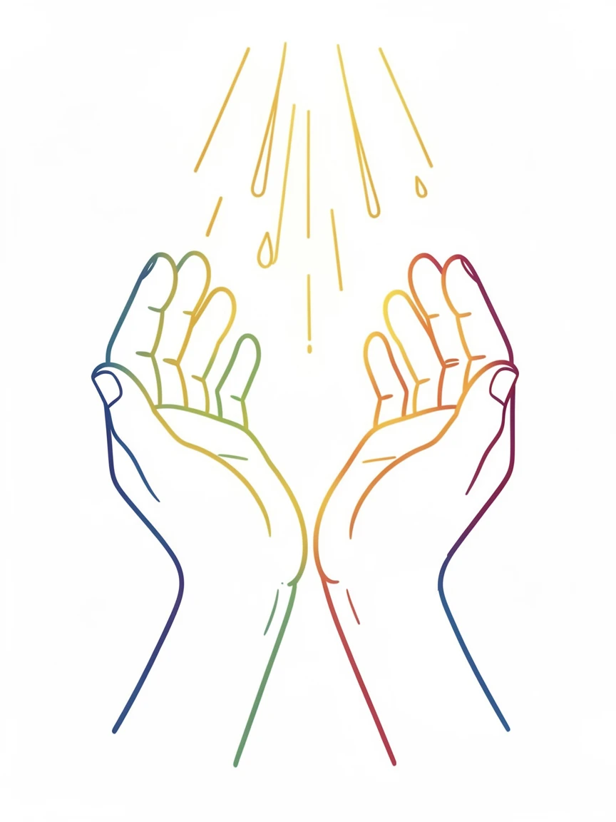 A pair of hands forming a cup to catch falling golden light.