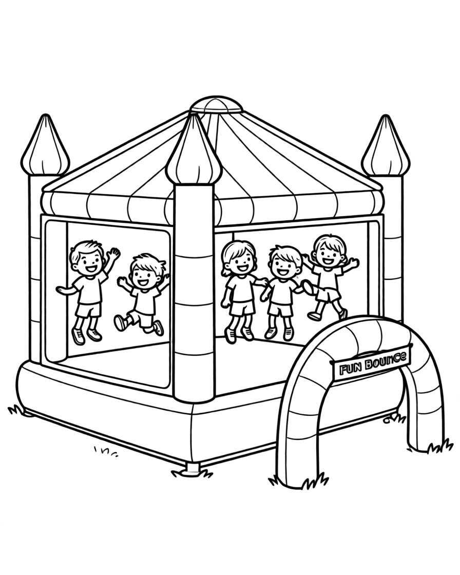 A bounce house full of children jumping happily