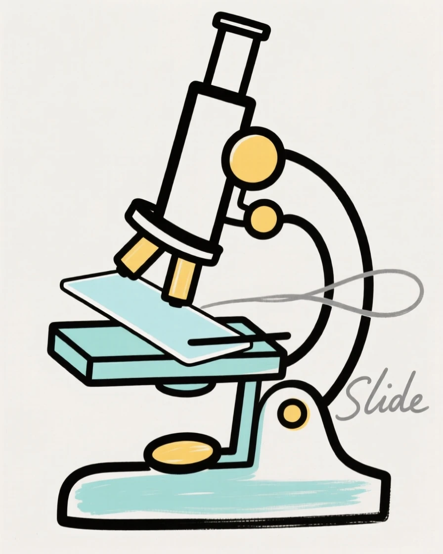 A microscope examining a slide