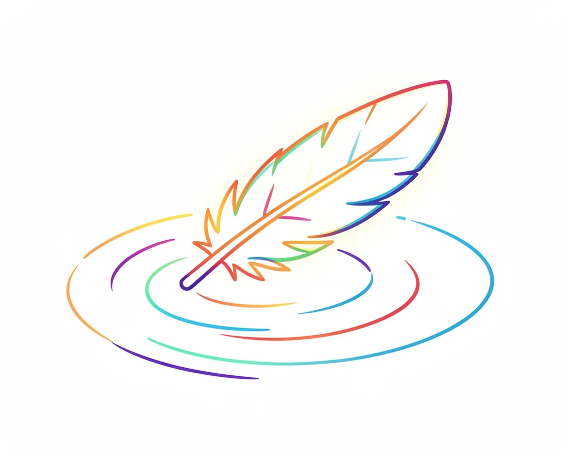 A single glowing feather resting on the surface of still water.