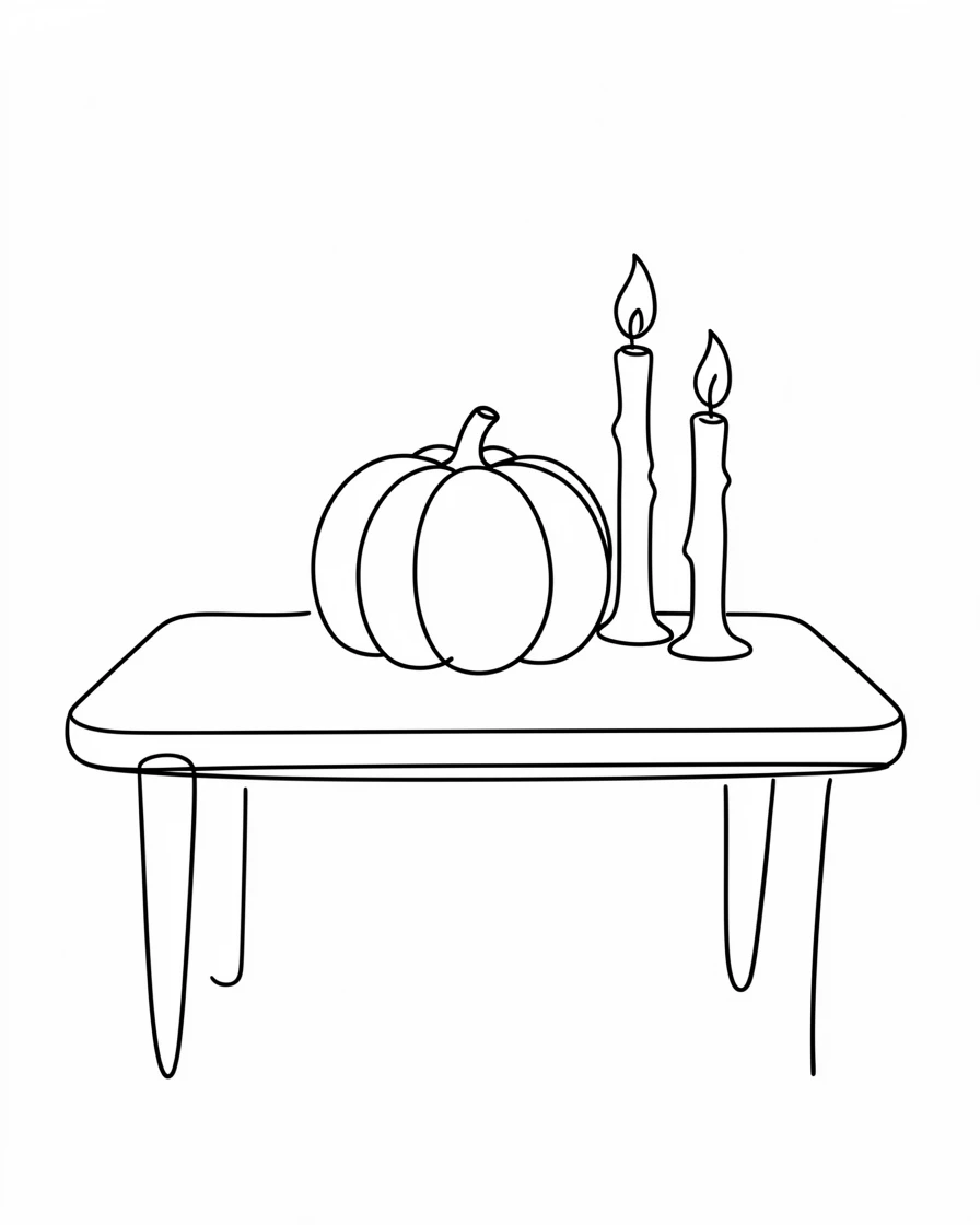 A cozy autumn table set with candles and a pumpkin centerpiece