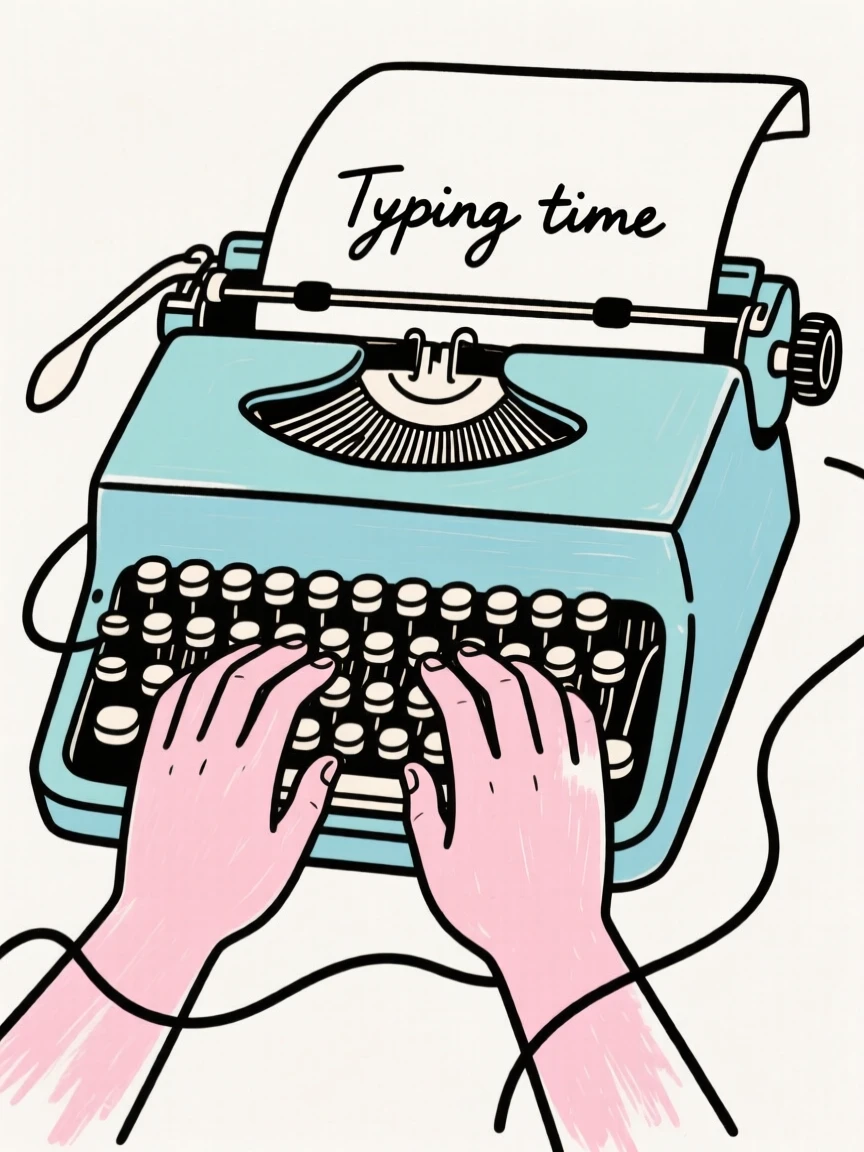 Hands typing on a vintage typewriter