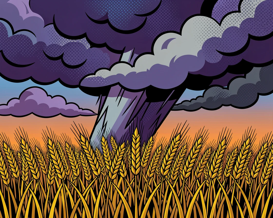 Towering storm clouds building over a late-day wheat field