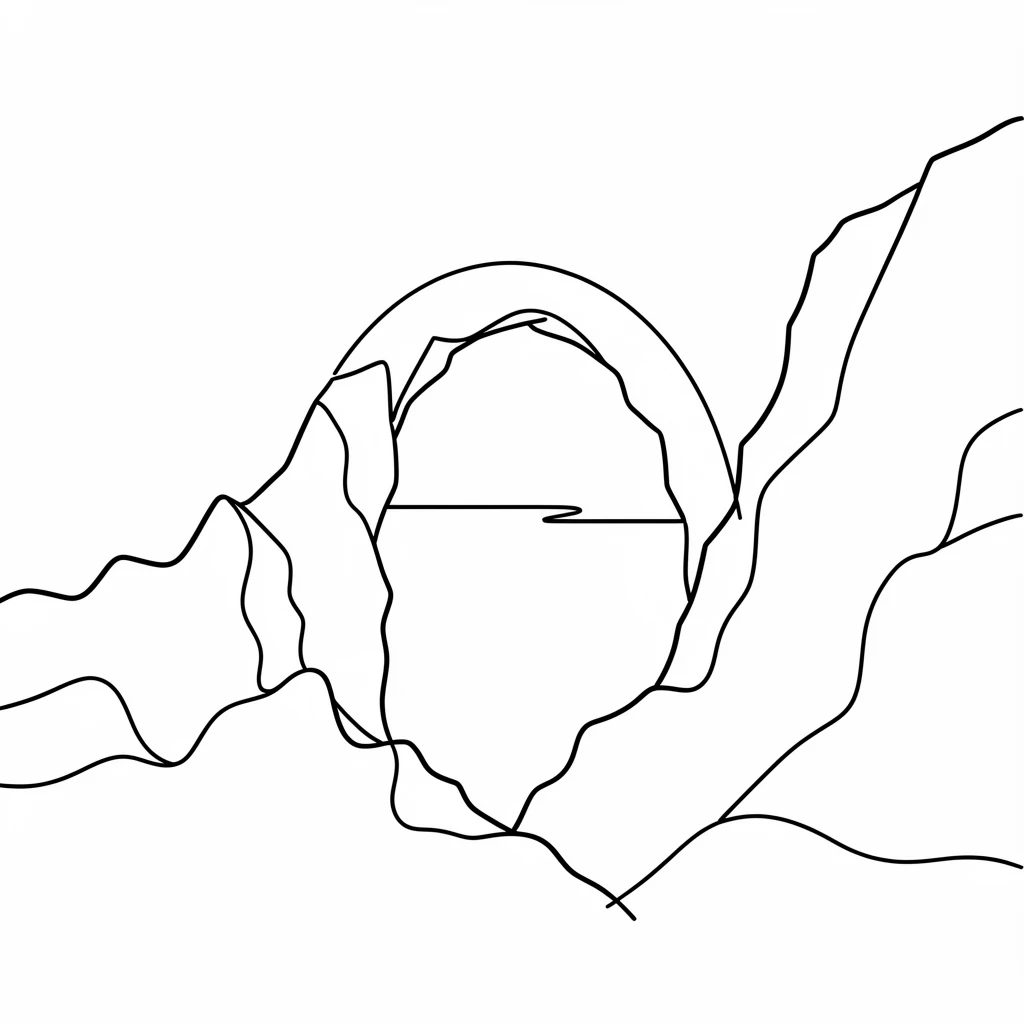 A rugged coastline where a natural rock arch frames the horizon
