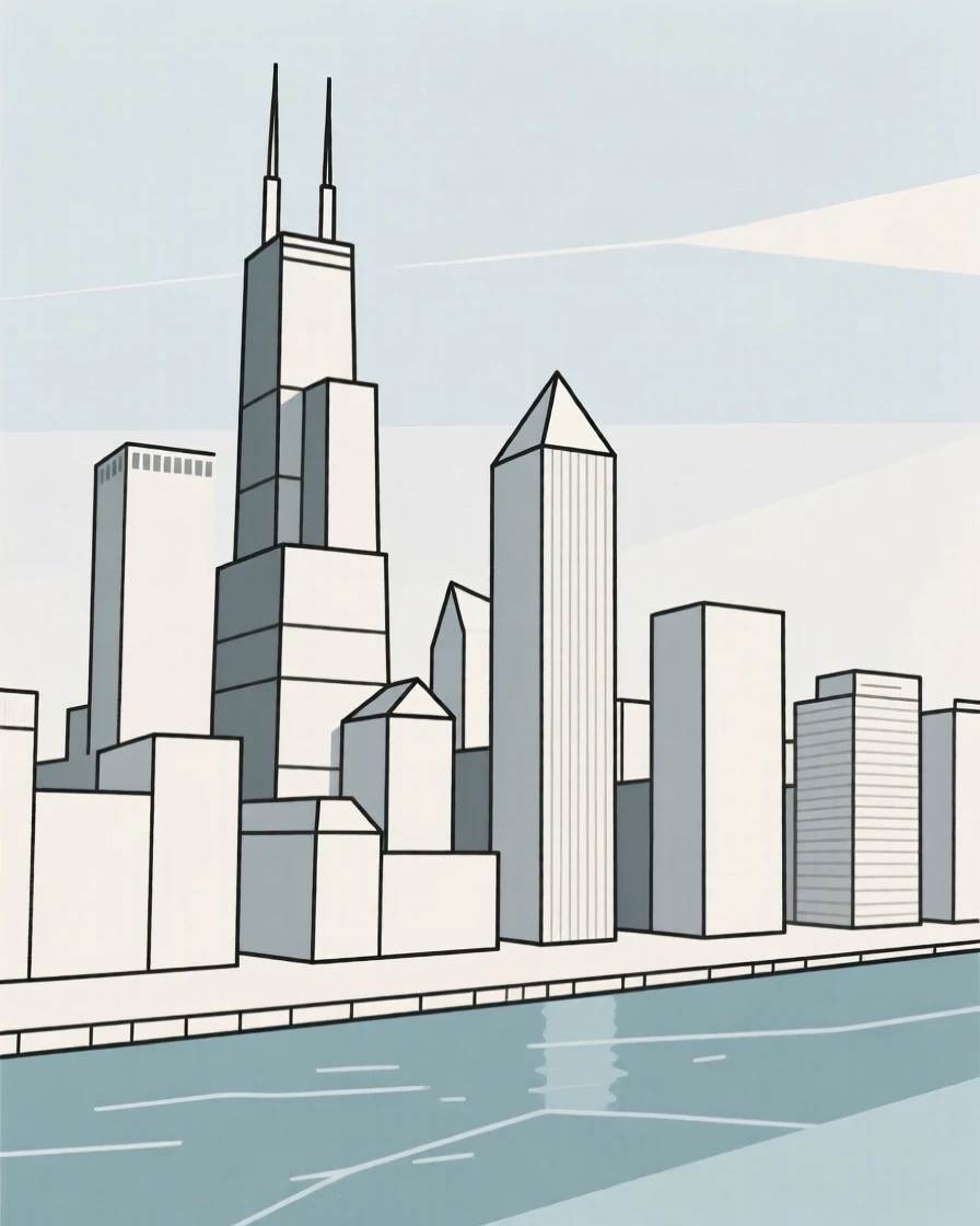 A Chicago skyline viewed from the riverfront
