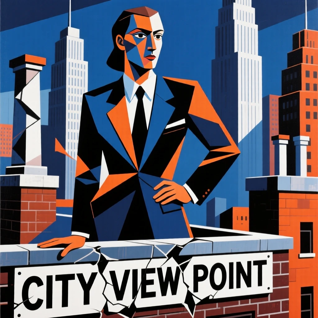 A model striking a confident pose in a tailored suit on a city rooftop.