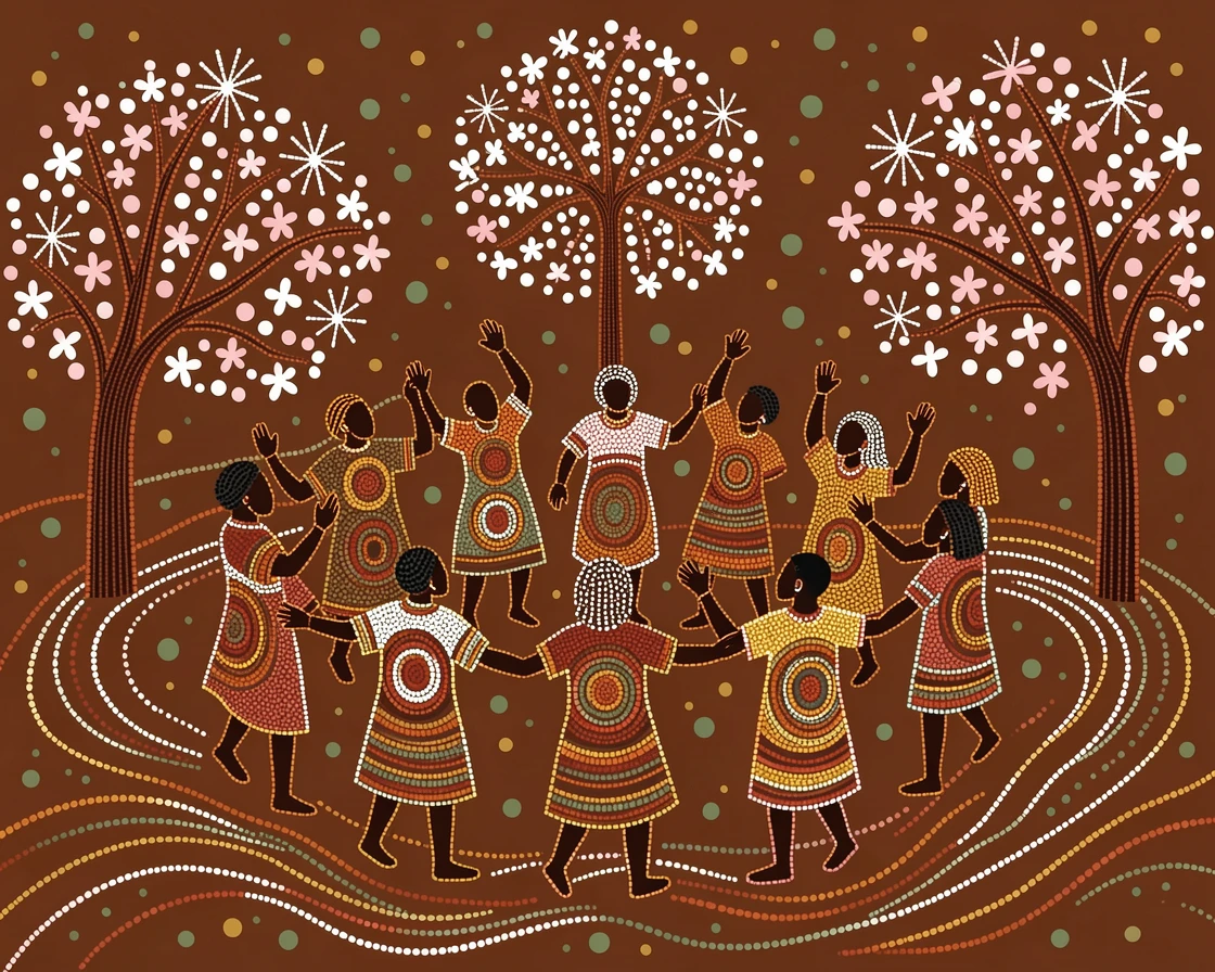 A group celebrating a spring blossom festival