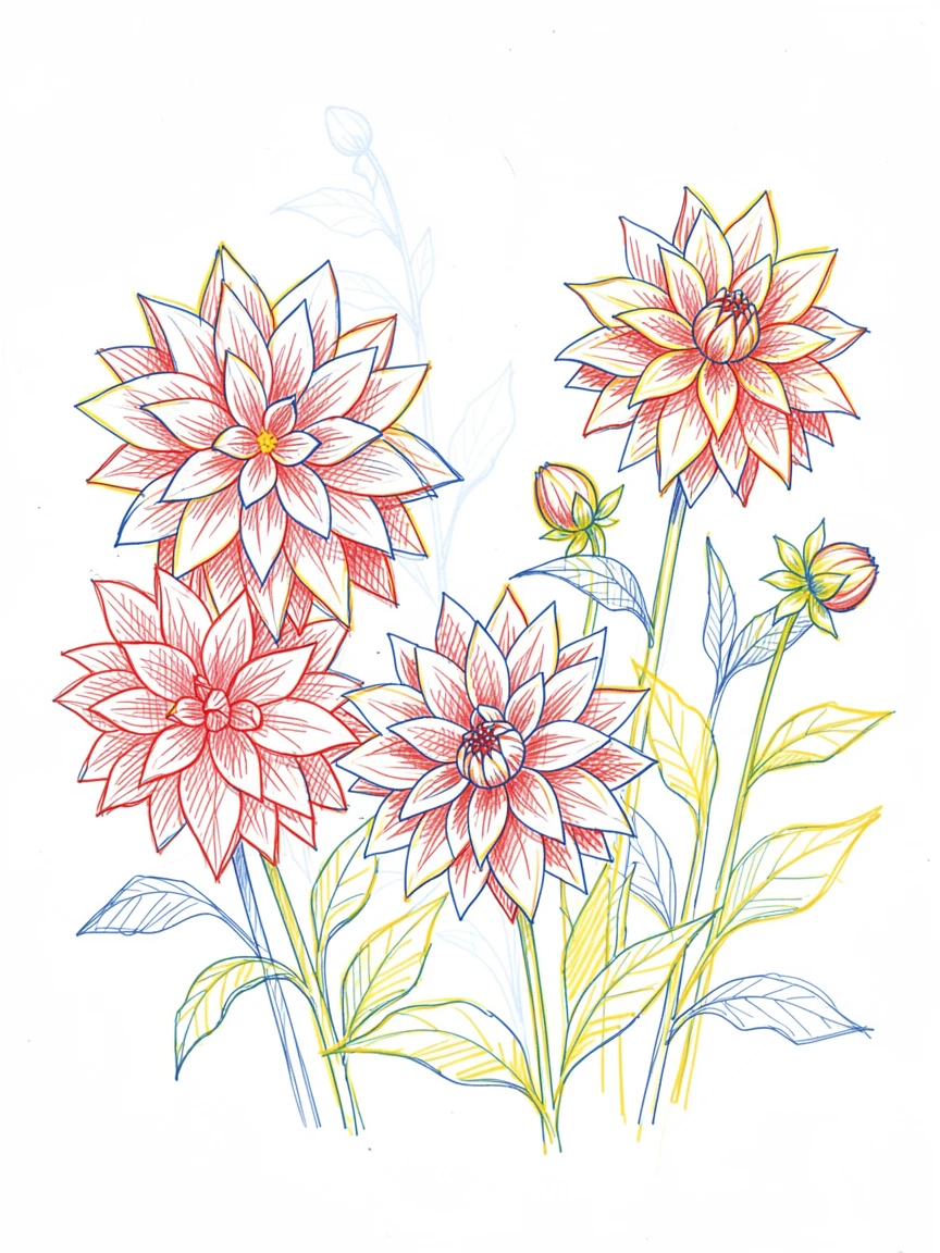 A vibrant dahlia garden bursting with color in late summer