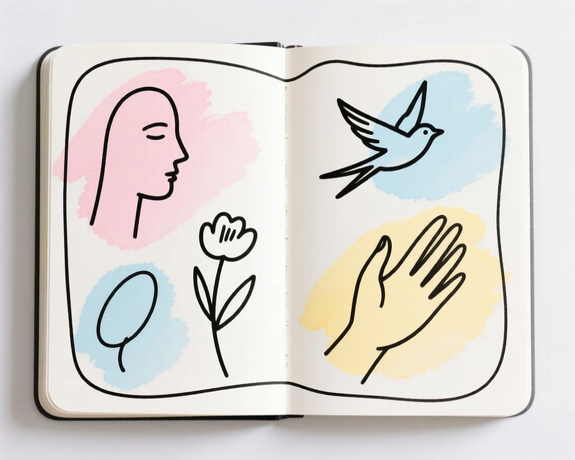 A sketchbook filled with drawings