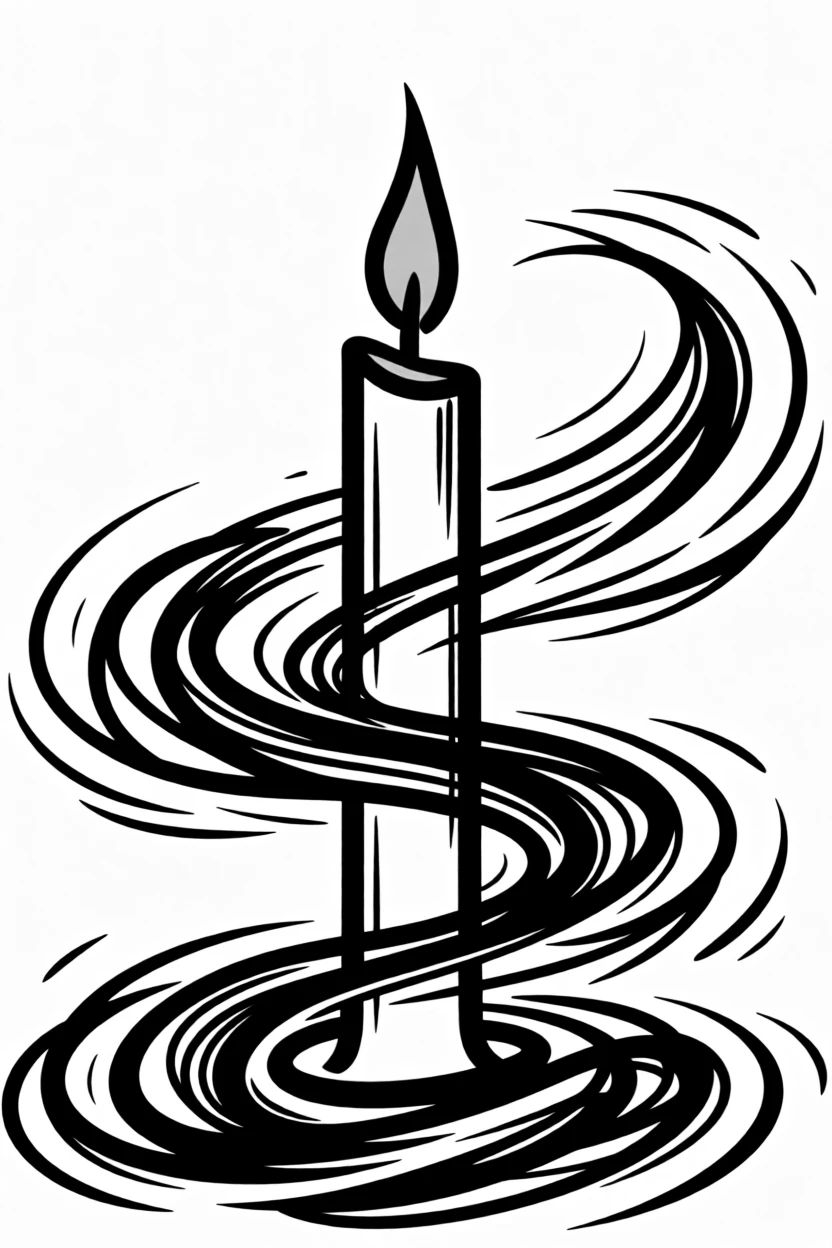 A single candle flame steady despite a swirl of wind around it.