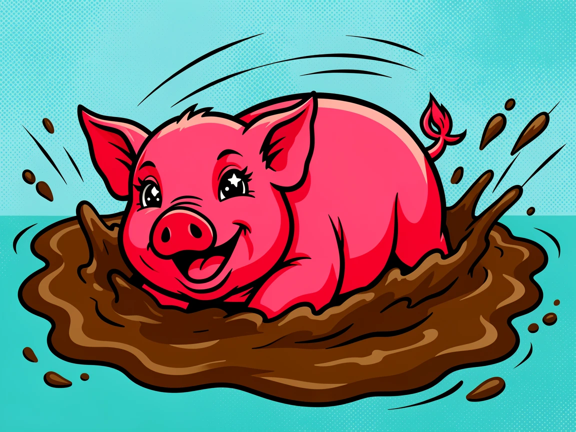 A piglet rolling happily in a mud puddle