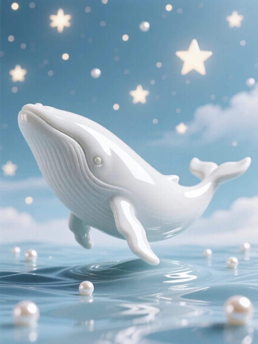 A dreamlike scene of a whale swimming through a sky full of stars, blending quiet realism with pure wonder.