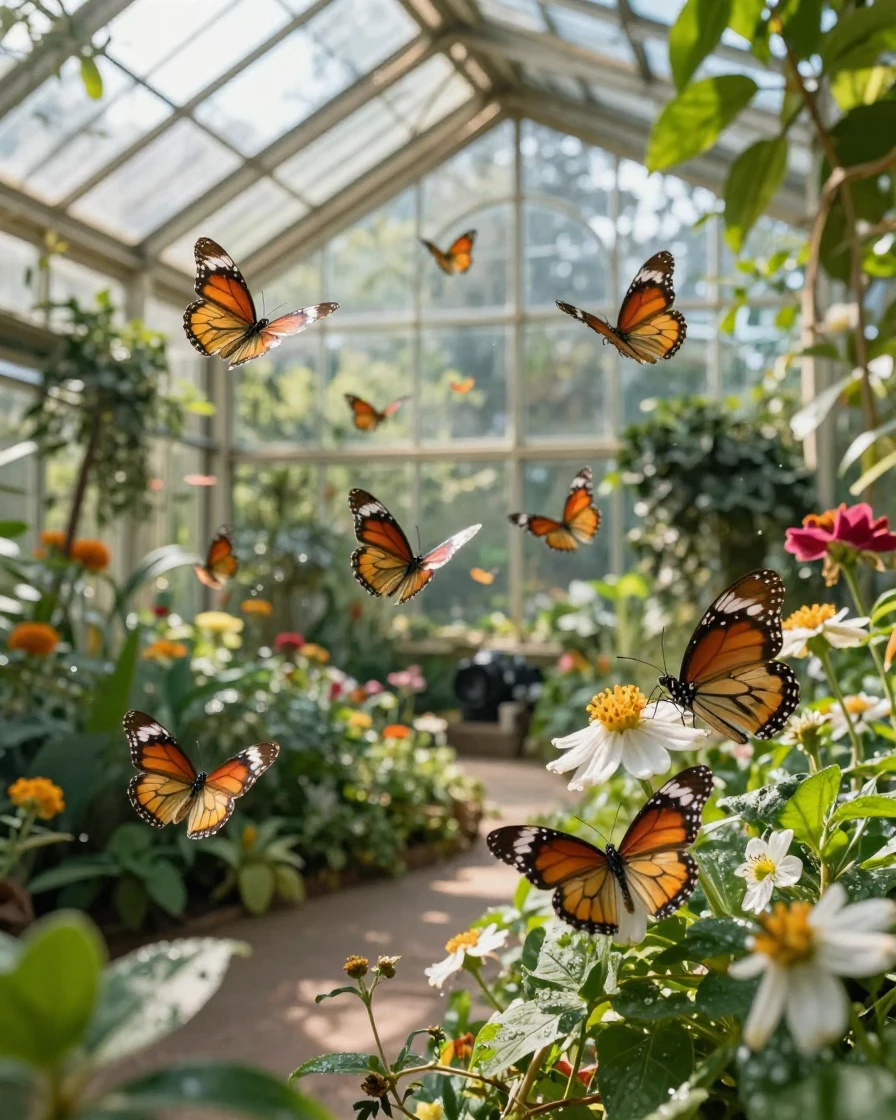 A butterfly conservatory filled with fluttering wings