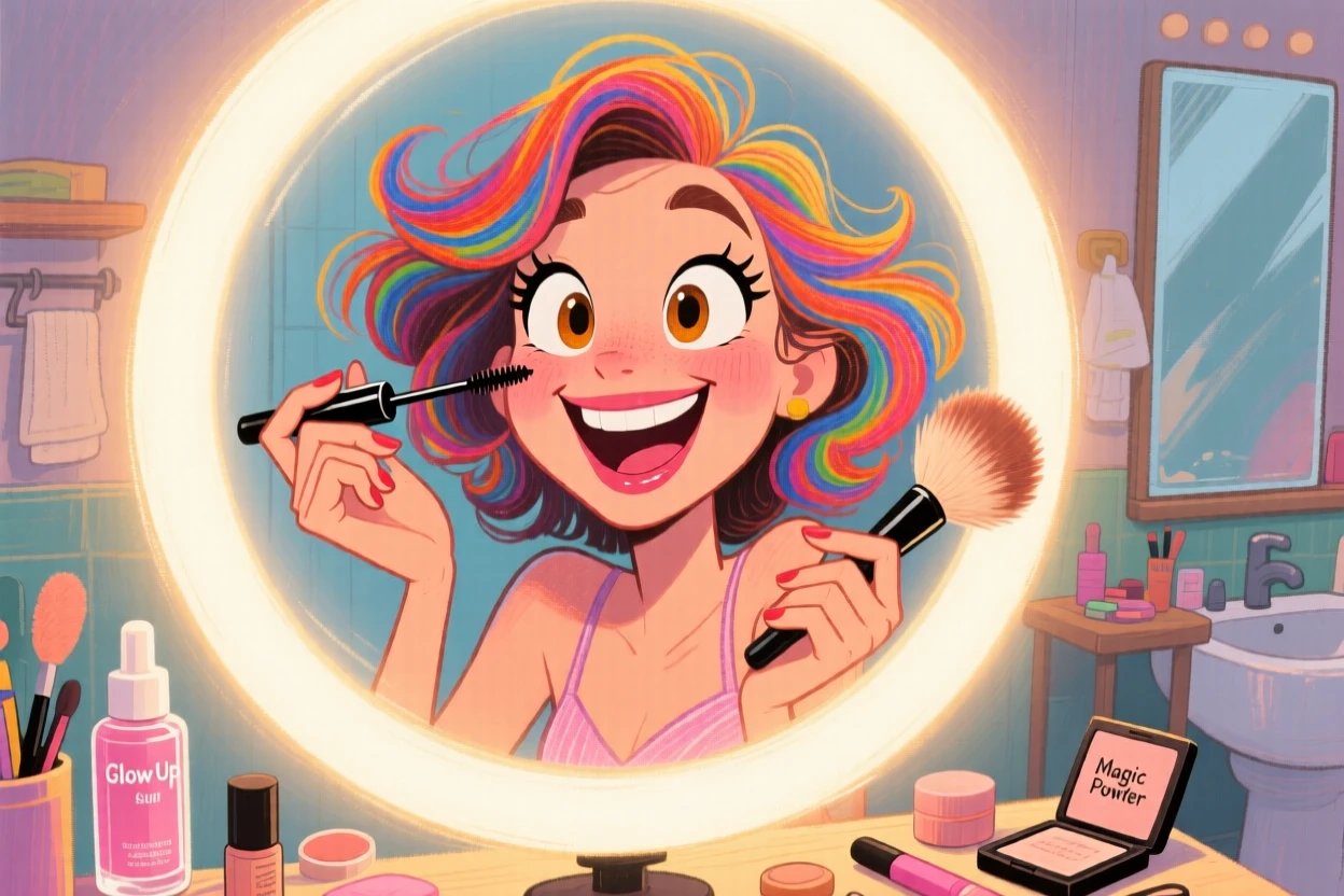 A woman doing a get-ready-with-me morning routine in front of a ring light.