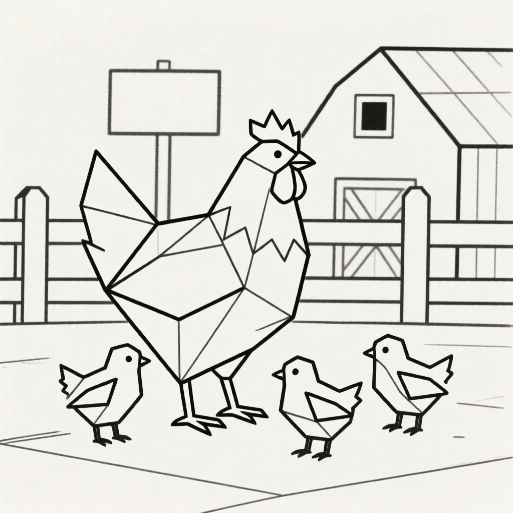 A hen with her chicks in a barnyard