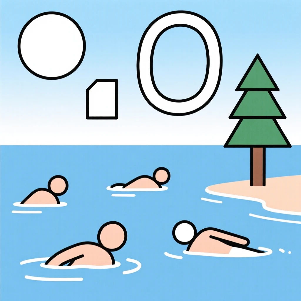 A summer lake scene with people swimming