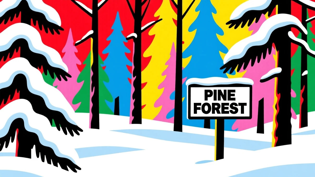 Pine forest dusted with fresh snow