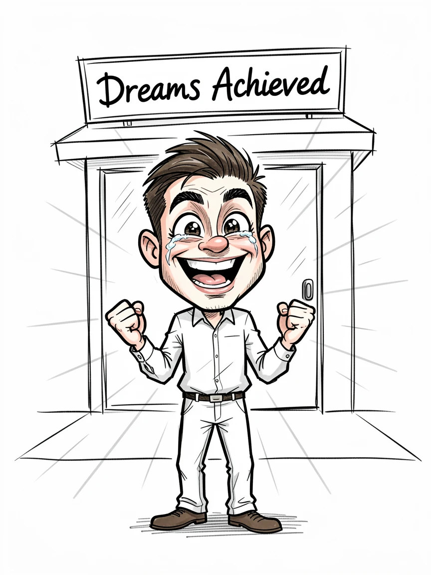 [Inspirational & Emotional Scenes] Touching, uplifting scene of a triumphant small business owner achieving a long-awaited dream, evoking deep emotion