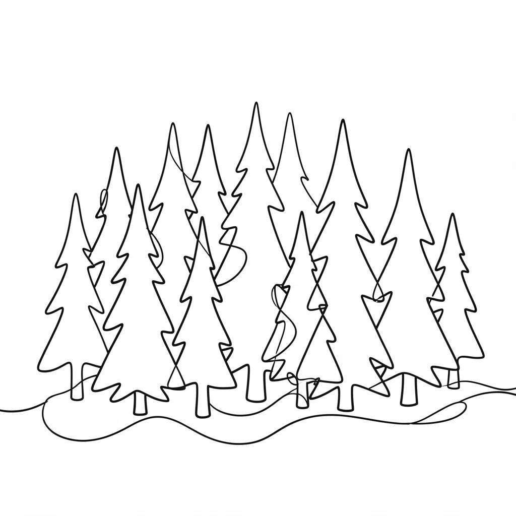 A dense fir forest blanketed in a thick layer of morning frost