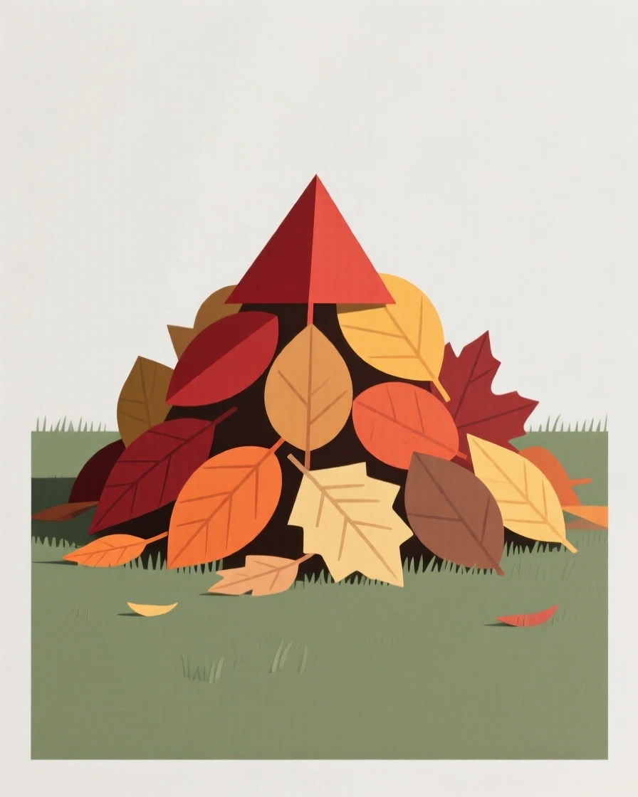 A pile of raked autumn leaves in a yard