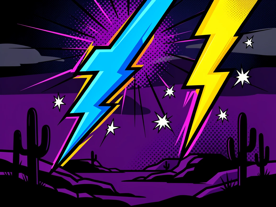 Lightning striking across a dark desert sky