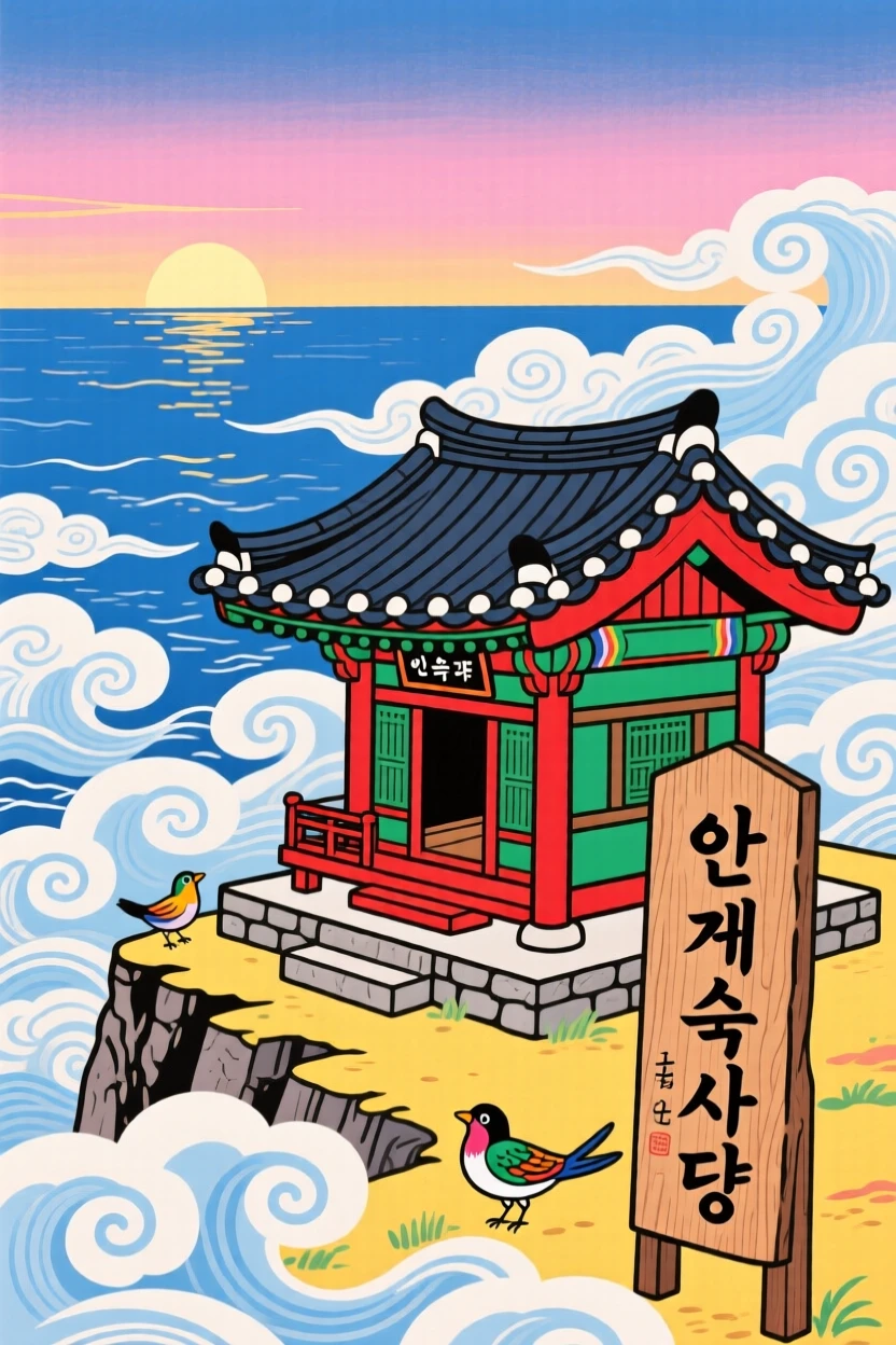 A quiet shrine at the edge of a cloud sea, reachable only at dawn.