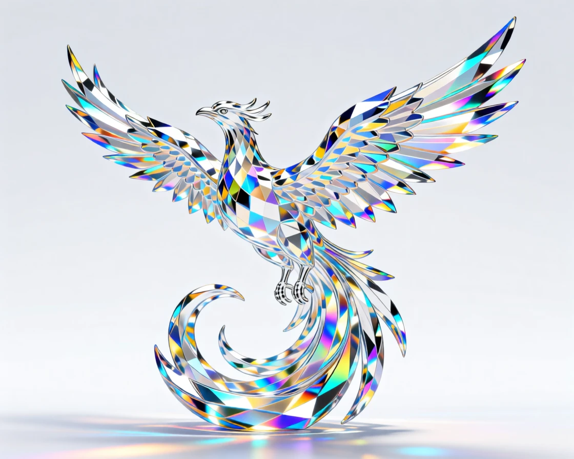 An abstract swirl of iridescent light forming the shape of a soaring phoenix.