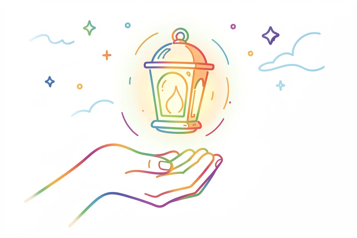 A pair of hands releasing a single glowing lantern into a night sky.