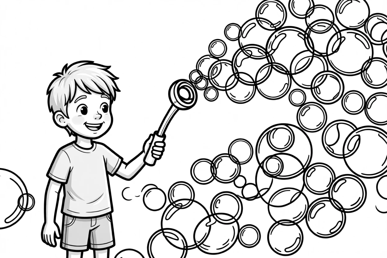 A bubble wand creating a stream of shimmering bubbles