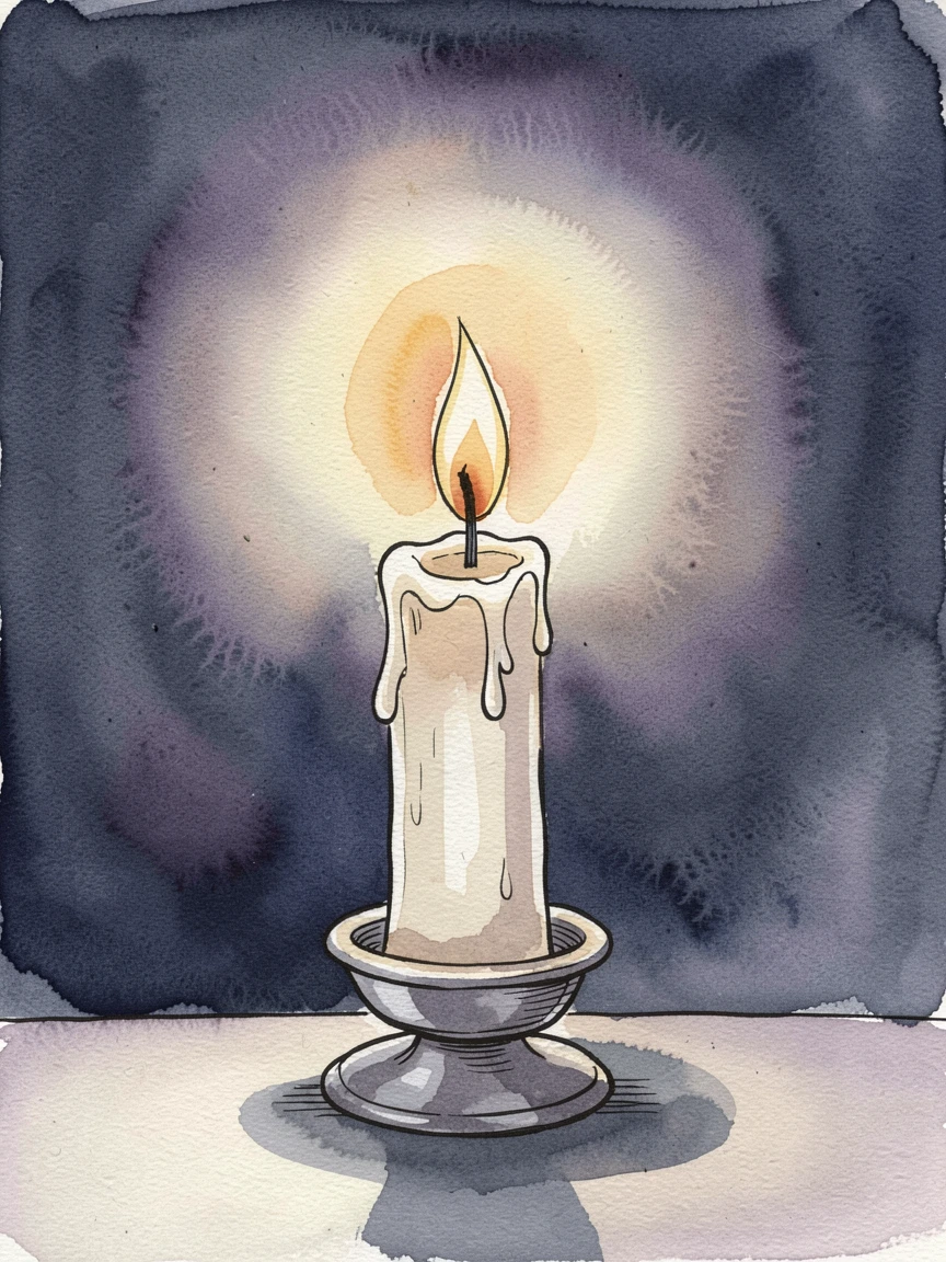 A single candle flame glowing steadily in a darkened room, a feeling of quiet determination and resilience.