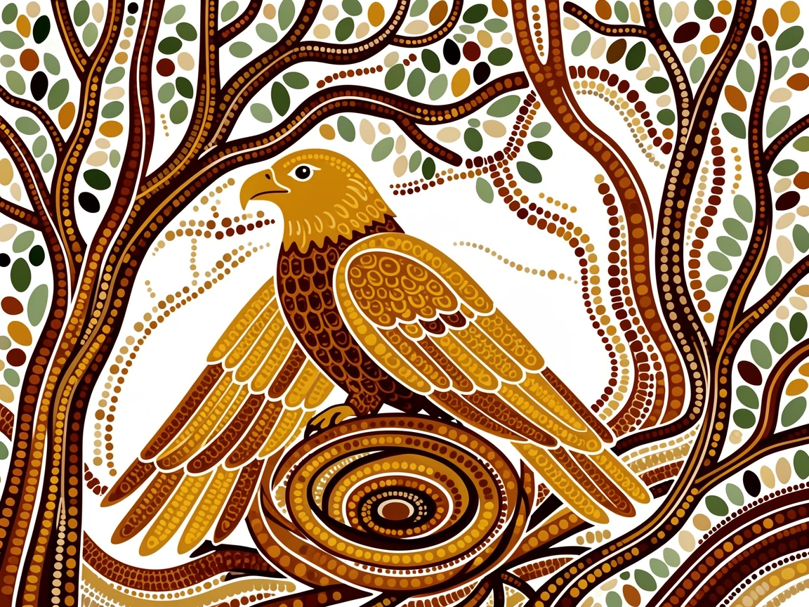 A golden eagle nesting among treetop branches