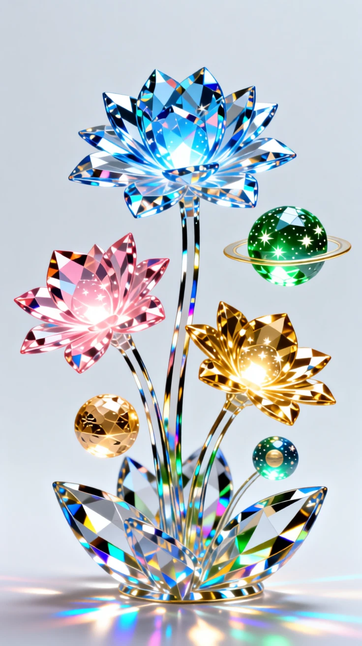 A dreamlike garden where flowers bloom into tiny glowing planets.