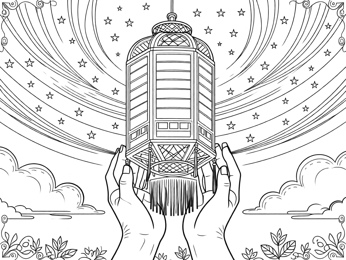 A pair of hands releasing a lantern into a starlit sky.