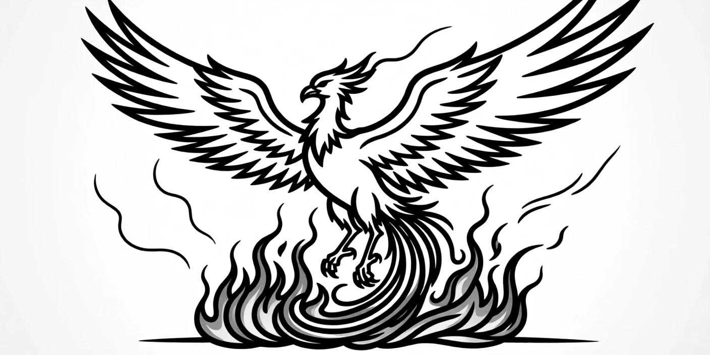 A phoenix rising from a bed of glowing embers, wings outstretched.