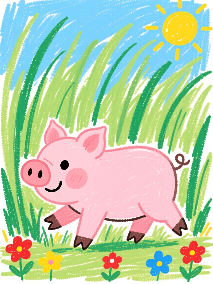 A piglet exploring tall grass for the first time.