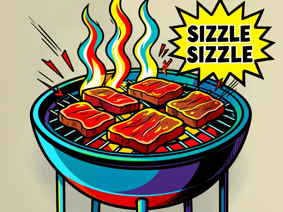 A Korean barbecue grill sizzling with marinated meat