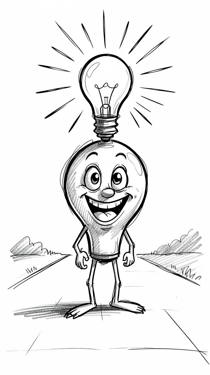 A lightbulb glowing with a bright idea above its head at the end of a quiet driveway.