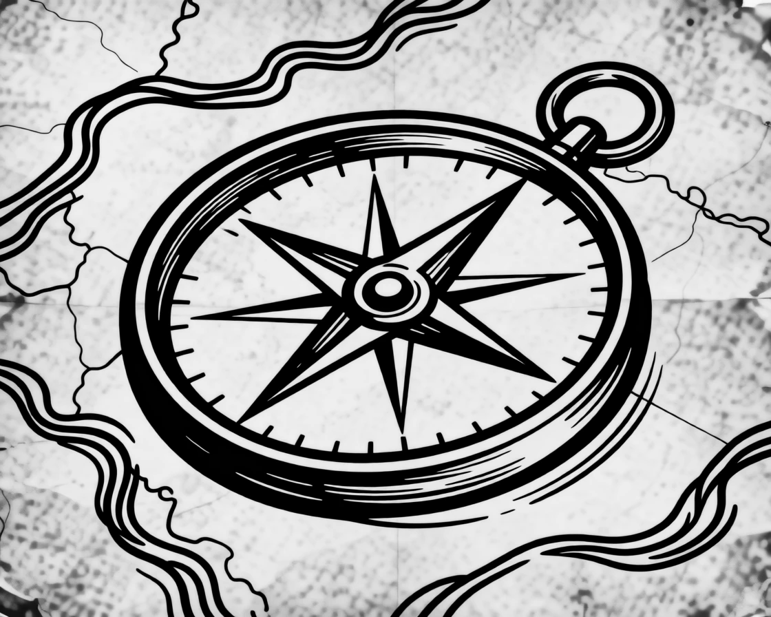A single compass resting on an old map, pointing toward adventure.